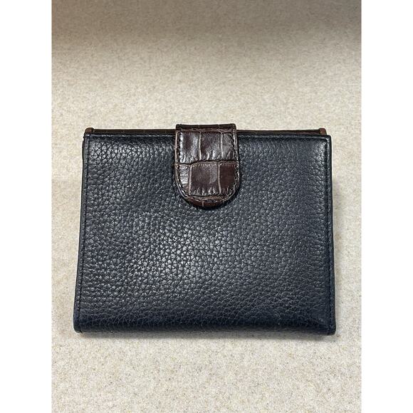 Brighton Leather Trifold Wallet Black/Brown Leather Croc Pattern-Bow Accents - Picture 2 of 13